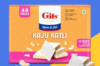 Gits Kaju Katli 500 Gm X 1 Box (48 Pieces) | Kaju Katli Made with Finest Cashews | Kaju Barfi | Indian Mithai | No Added Colours |Traditional Sweets | Gift Pack