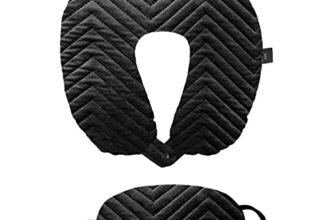Lushomes Travel Neck Pillow and Eye mask Set for Car Travel, Quilted Velvet Neck Rest, Flights for Men and Women, Head and Neck Rest Support (Black)
