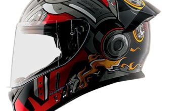 Vega Bolt Superhero Smart Bluetooth Full-Face Helmet – Advanced Safety, Shockproof, Aerodynamic, Premium Comfort Black RED M