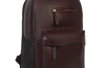 Amazon Basics Leather Laptop Backpack (15.6 Inch) | Water Resistant | Large Storage Compartments | Breathable Shoulder Straps | for Office, Travel or College (Brown)