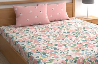 DREAMLET Prime Collections 180TC Glace Cotton Breathable Supersoft Wrinkelfree Double Flat Bedsheet with 2 King Size Pillow Covers (Pink Multi, Flat)