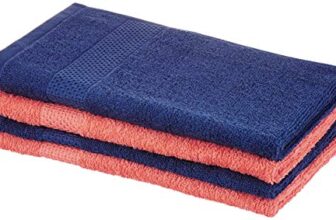 Amazon Brand – Solimo Cotton 4 Piece Hand Towel Set, 380 GSM (Twilight Blue, Coral Pink)