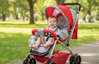 LITTLE RIDES Explorer Baby Stroller New Born/Kids, with Safety Belt, 360 Swivel Wheel Stroller(Multi, Red)
