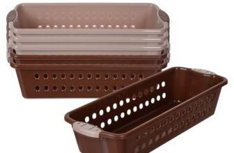 Heart Home Pack of 6 Storage Basket | Storage Organizer for Refrigerator-Vegetables-Stationery | Multipurpose Cabinet Shelf Rack | Storage Box for Kitchen | JAWA-3 | Large | Peach & Brown