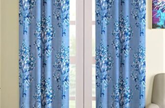 Fashion String Polyester Blossoms Eyelet Window Curtains (5 Feet, Blue) – 2 Piece(Eyelet, String, Washable), Floral | Light-Filtering