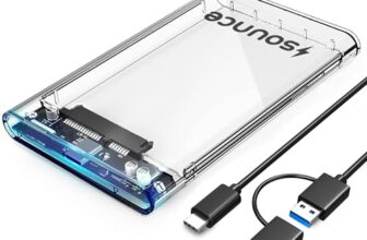 Sounce 2.5-Inch SATA to USB Type-C 3.1 External HDD/SSD Enclosure | 6Gbps UASP Speed | Tool-Free Design | Compatible with 7mm & 9.5mm Drives up to 6TB | Plug & Play | Shockproof Portable Case (Type C)