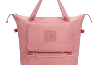 REVANOR Foldable Travel Duffel Bag for Women – Expandable Oxford Fabric Carry-On, Lightweight & Waterproof, Convertible Extra Luggage Bag for Travel, Gym, or Shopping (Pink)