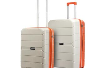 Provogue Cascade Hard-Sided PP Trolley Bag Set of 2 | Expandable Space with 8 Wheels Trolley Bags for Travel | Lightweight with Combination Lock | 5 Year Warranty (Timberwolf Grey/Burnt Orange)