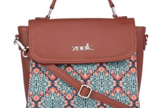 ZOUK Kolkata Nouveau Motif Printed Vegan Leather Green Statement Sling Bag With Handle For Women’s Girls