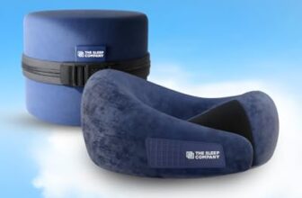 The Sleep Company Travel Neck Pillow | PU Latex | Neck Support | Perfect For Flights, Car, Train and Bus Journeys | Dual Height Design | Compact Zippered Case | Light Weight | Adjustable Velcro | Blue