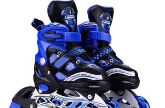 TEKCOOL 4 Wheels Adjustable Inline Skates Skating Shoes for Boys Kids Girls Skating Shoe Adjustable Roller Blades Age 6 to 15 Years PU Strong Wheels Aluminium with LED Flash Light on Wheels (Blue).
