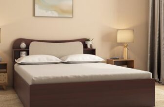 Nilkamal Daffodil Wooden King Bed with Box Storage | Designer Headboard with Storage | Engineered Wood | Walnut
