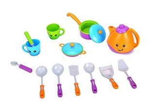 Crackles Pretend Play Solid Colour Tea Party Kitchen Play Set Toy with Teapot, Cups Pretend Play Cooking Set, Toy Pots N Pans, Cookware, Utensils