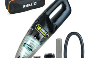 IBELL TURBOVAC800 Cordless Vacuum Cleaner for Car & Home | 5500Pa Powerful Suction | Wet & Dry Cleaning | Rechargeable & Lightweight | Washable HEPA Filter | Portable Handheld Vacuum (Black)
