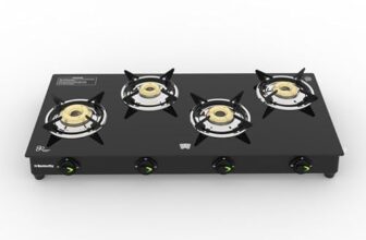Butterfly Alpha Max 4 Burner Glass Top Gas Stove | Removable Drip Tray | Brass Burner Gas Stove with Tri‑Flow Jumbo Burner| 5 Years Warranty