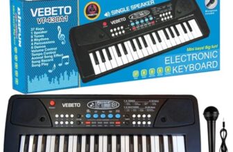 VEBETO Kids Piano Keyboard with Mic (1 Year Warranty) 37 Keys 8 Rhythms 8 Tones 6 Demos Portable Electronic Keyboard Toy Beginners Educational Songs Recording Musical Toys 2 3 4 5 Years Boys Girls