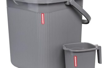 Modware Square Ribbon Plastic Bucket Set with Mug | 20 L Bathroom Bucket with Handle + 1L Mug | Heavy-Duty Polypropylene + Co-Polymer | Stylish & Durable Bath Set (Grey)