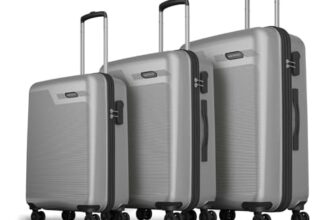 Aristocrat Axis Set of 3 Trolley Bag 56, 66 & 76cm | Small+Medium+Large | Hard Luggage | Smooth 8-Wheel Suitcase | Combination Lock with Sturdy Zipper | 3-Year International Warranty (Silver)