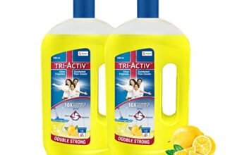 Tri-Activ Double Strong Disinfectant Floor Cleaner | Half Cap Only | 10X Cleaning with 99.9% Germ kill | Citrus Fragrance – Pack of 2 (1000ml x 2 Units)