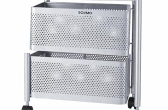 Amazon Brand – Solimo 360° Revolving Preassembled Heavy-Duty 2 Layer Square Portable Trolley with Wheels | Multipurpose Storage Racks | Books, Fruits and Vegetables (Matte,Silver)