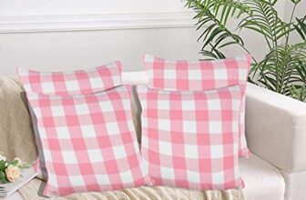Lushomes Square Cushion Cover, Cotton Sofa Pillow Cover Set of 4, 20×20 Inch, Big Checks, Pink and White Checks, Pillow Cushions Covers (Pack of 4, 50×50 Cms)