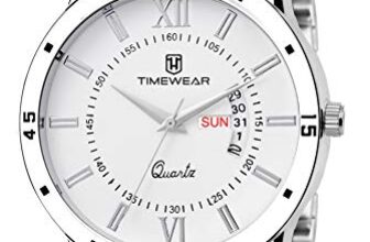 TIMEWEAR Formal Day Date Stainless Steel Watch Collection For Men Analogue Men’s Watch(White Dial & Silver Colored Strap)-221Wdtg