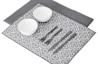 Amazon Brand – Solimo Water Absorbing Dish Drying Mat for Kitchen Counter | Drainer Mat | Place Mat (Set of 2 | Printed Grey & Grey)