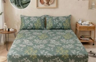 BSB HOME 240 TC Cotton Fitted Double Bedsheet with 2 Pillow Covers, Elastic Bed Sheet, Soft Breathable Skin-Friendly Fabric, All Season Comfort – 72 x 72 + 8 Inches (Sage Green)