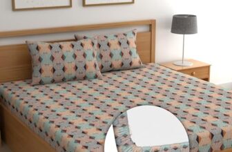 DREAMLET Premium Glace Cotton Elastic Fitted Bedsheets with 2 Full Size Pillow Covers Double Bedsheet with All Elastic Supersoft 160TC Size 90×100 inches (Orange Multi, Fitted)