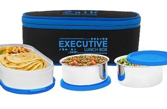 Zaib Stainless Steel Lunch Box for Kids & School – 2 Compartment Leak Proof Tiffin Box Set with Insulated Bag – Air Tight Food Container for Boys, Girls, & Office (Blue Executive)