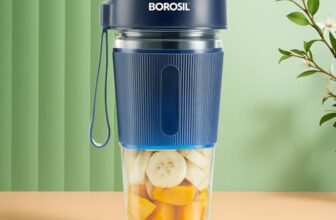 Borosil NutriGrip Blue Portable Blender | 40W Low-Noise DC Motor | 300ml Unbreakable PC Jar | USB Rechargeable | Turbo 6 Blade Action | Smoothies, Shakes, Soft Fruit, Protein Mix | 1 Year Warranty