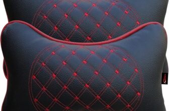 DETACHI Faux Leather Car Neck Rest Pillow/Cushion Set of Pillows Compatible with All Cars (Black, with RED Embroidery) – Pack of 2 Pieces
