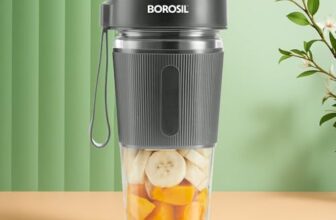 Borosil NutriGrip Grey Portable Blender | 40W Low-Noise DC Motor | 300ml Unbreakable PC Jar | USB Rechargeable | Turbo 6 Blade Action | Smoothies, Shakes, Soft Fruit, Protein Mix | 1 Year Warranty
