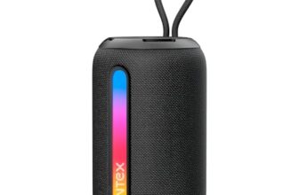 Intex Beast 5X Newly Launched Bluetooth Speaker | 360° Iconic Surround Sound | Rhythmic RGB LED Light | TWS Feature | Type-C Fast Charging | Upto 5 Hrs Playback | BT 5.4 for Party & Travel (Black)