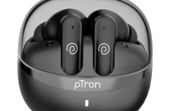 pTron Bassbuds Indie In-Ear TWS Earbuds w/ 10mm Drivers, 45Hrs Playtime, Dual HD Mic & AI-ENC Calls, Custom EQ, Mobile App, Bluetooth V5.4 Earphones, Voice Assistant, Type C Charging & IPX5(Jet Black)