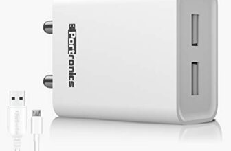 Portronics Adapto 66 2.4A 12w Dual USB Port 5V/2.4A Wall Charger,Comes with 1M Micro USB Cable, USB Wall Charger Adapter for iPhone 11/Xs/XS Max/XR/X/8/7/6/Plus(White)