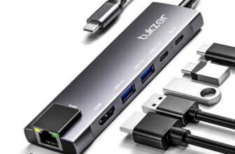 Tukzer 6-in-1 Type-C Hub to HDMI 4K@30Hz, 2 USB 3.0 Data, USB-C 3.0 Data, 100W PD with 1000M Ethernet RJ45, MultiPort Adapter Compatible with MacBook Pro Air iPad, Dell, Other Type-C Device