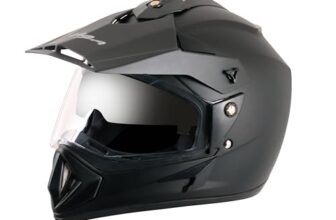 Vega Off Road ISI Certified Matt Finish Full Face Dual Visor with Peak Helmet for Men and Women Outer Clear Visor and Inner Smoke Sun Visor(Dull Black, Size:L)