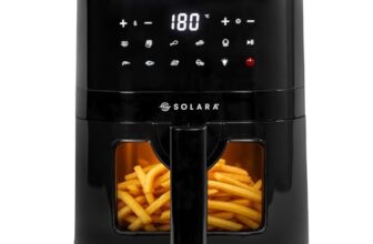 SOLARA Air Fryer For Home 4.5L with See Through Window, 10 Preset menus, 360° High Speed Air Circulation for Fry, Grill, Roast & Bake,Uses upto 90% less fat, 1500 Watts, Digital Touch Control, Black