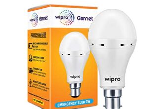 wipro Garnet 9w LED Emergency Bulb | Cool Day White (6500K) | B22 LED Bulb Base | Inverter Bulb for Home, with 4 Hours Battery Back up| Li-ion Battery | Over Charging Protection | Pack of 1