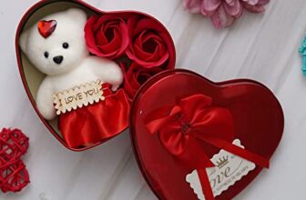 eCraftIndia Heart Shaped Valentines Day Gift Box with I Love You Message Teddy Bear 3 Red Roses Valentine Gift for Girlfriend Boyfriend Husband Wife Valentines Day Gift Valentine Day Decoration Items