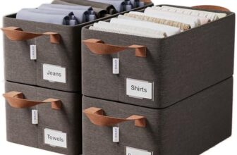 BOXJOY 4 Pcs Wardrobe Cloth Organizer for Storage Box with Label Card & Holder | Foldable Clothes Organiser with Steel Frame & Handle | Smart Jeans Kapde Closet Basket for Cupboard in Almirah Shelf