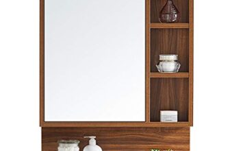 MAMTA Decoration Engineered Wood Wall Mount Dressing Table Mirror with Storage for Living Room Bedroom (Brown)
