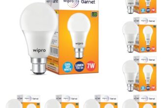 Wipro Garnet 7W LED Bulb for Home & Office |Cool Day White (6500K) | B22 Base|220 degree Light coverage |4Kv Surge Protection |400V High Voltage Protection |Energy Efficient | Pack of 8