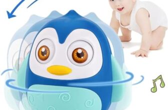 VEZIMON Roly Poly Tumbling Toy, Sweet Musical Toy, Push and Shake Wobbling Bell Sounds, Penguine Shape, Suitable for Kids 3 Months to 2 Years, Size 13 cm, Blue Colour