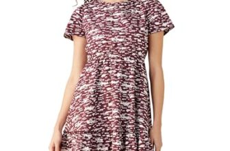 Amazon Brand – Symbol Women’s Rayon Fit and Flare One Piece Knee Length Tiered Dress (DR-13 Cont_Plum_3XL)