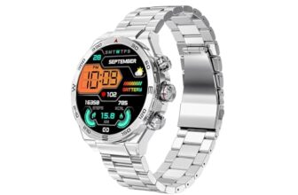 GIZMORE IKON Luxe 3.93cm (1.55) FHD Display | AOD with 600 NITS I Active Crown & 3 Buttons Control | IP68 | Zinc Alloy Metal Body | 15 Days Battery & 120 Sport Modes I BT Calling Smartwatch (Silver)