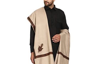 SWI WITH LABEL Men’s Kashmiri Embroidered Wool Shawl (GC102_Brown_Free Size)