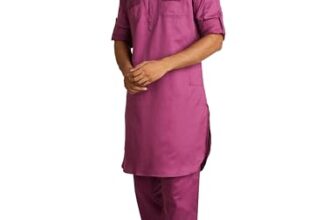 Amazon Brand – Symbol Men’s Cotton Pathani Kurta Pyjama Set (2pcs) Plum L
