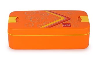 CELLO Food Mate Snap Lock Plastic Lunch Box, 713ml, Orange | 2 Compartment with 2 Side Lock for School Kids and Adults | Leak-Proof Snacks Tiffin Box for School Kids, Office, Picnic & Travelling